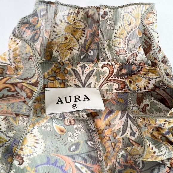 Aura Dress Womens Medium Midi Floral Long-Sleeve High-Neck A-Line Tiered - Picture 6 of 10